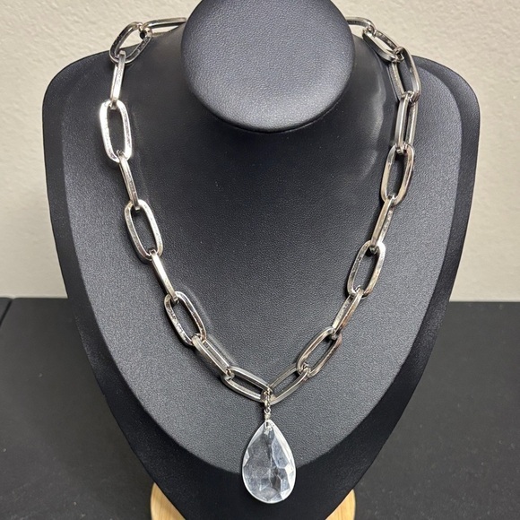 Yochi Jewelry - Yochi NY Silver Tone Chain Clear Charm Necklace Modern